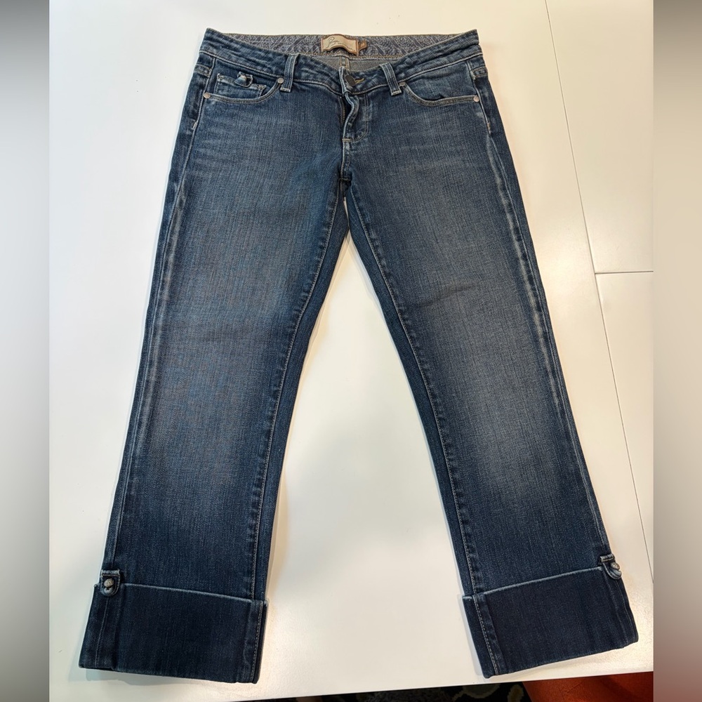 PAIGE premium denim Dark Blue Straight Leg cropped cuffed‎ jeans